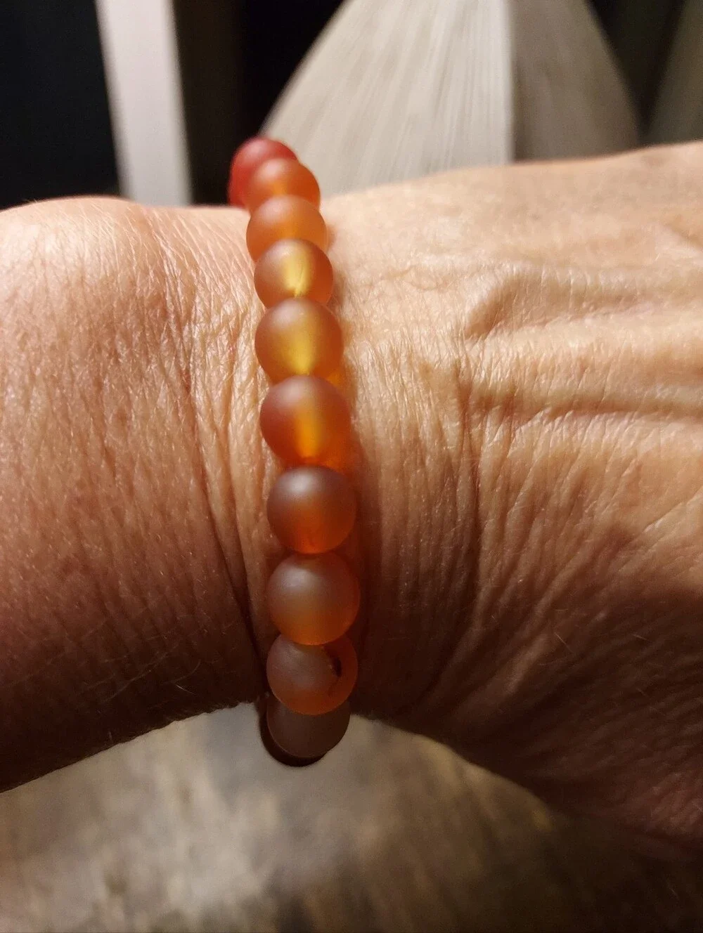 Carnelian Beaded Braclette On Stretch Band .